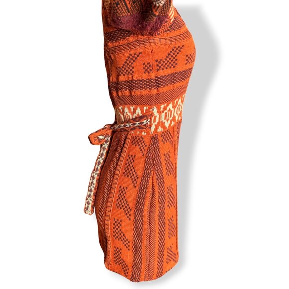 Free People Orange Knit Boho Sweater Dress XS Bell Sleeves Tie Back V Neck - Picture 11 of 15